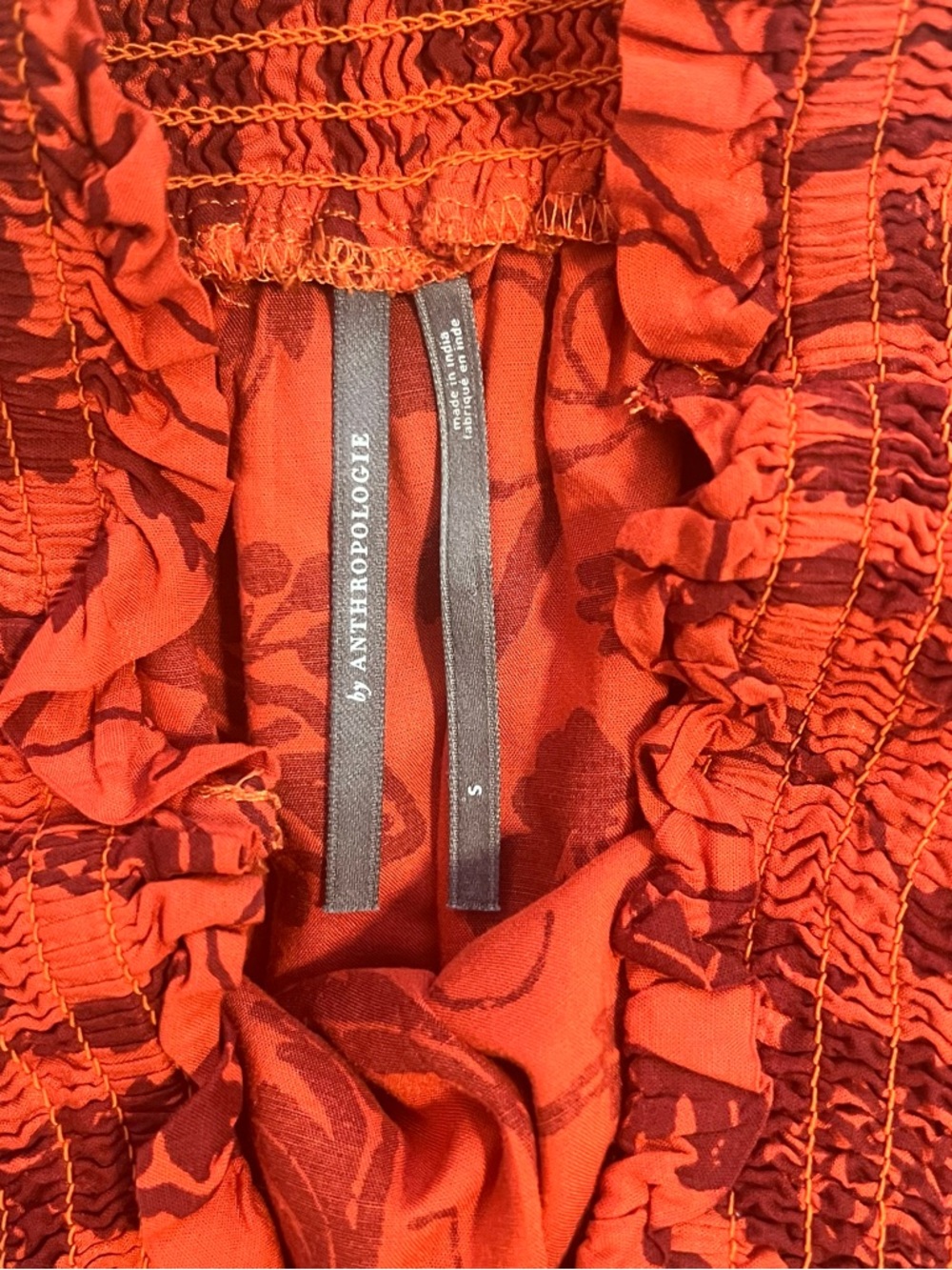 by Anthropologie Red Orange Motif Floral Smocked Mini Skirt Vacation Travel Airy - Picture 2 of 6